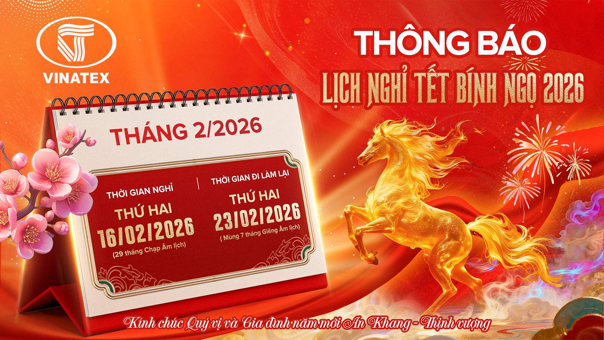 Thông báo nghỉ Lễ Tết Nguyên đán Bính Ngọ 2026